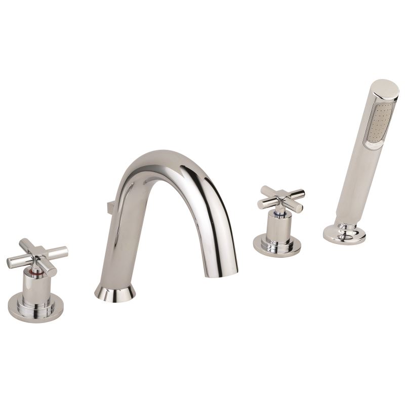 Uno Deck-Mounted Bath Mixer With Hand Shower, 4 Tap Hole