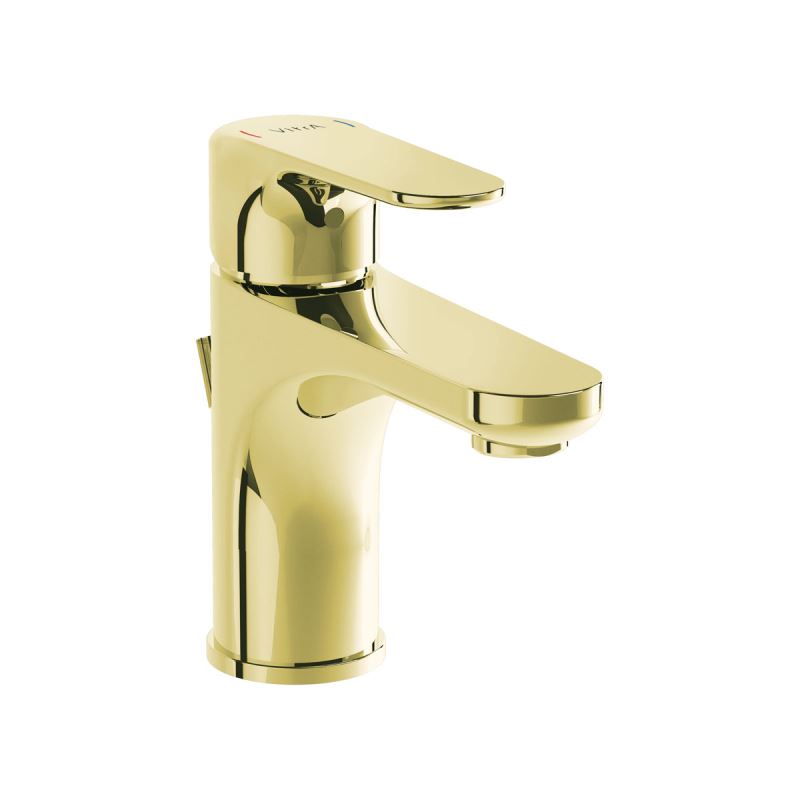 Root Round Basin Mixer with pop-up Gold, Compact basin mixer with pop-up, round