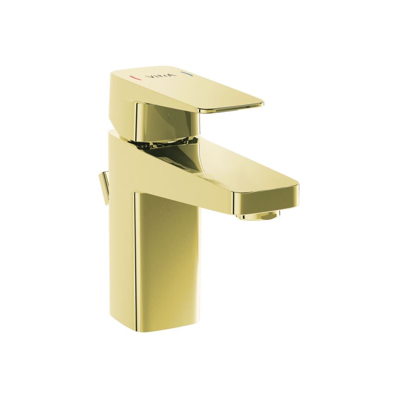 Root Square Basin Mixer Gold, Compact basin mixer with pop-up, square