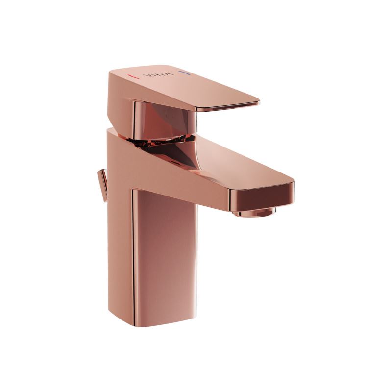 Root Square Basin Mixer Copper, Compact basin mixer with pop-up, square