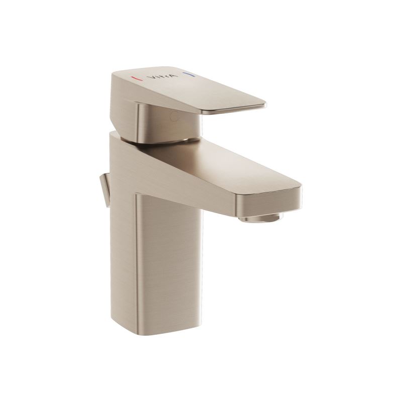 Root Square Basin Mixer Brushed Nickel, Compact basin mixer with pop-up, square
