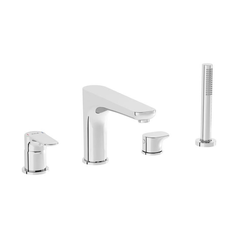 Root Round Bath Mixer Chrome, Deck-mounted bath mixer, with hand shower, 4 tap hole, round