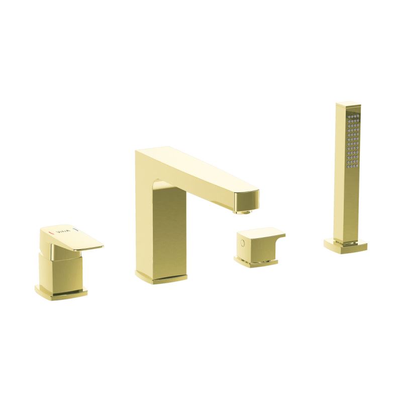 Root Square Bath Mixer Gold, Brushed Nickel, Deck-mounted bath mixer, with hand shower, 4TH, square