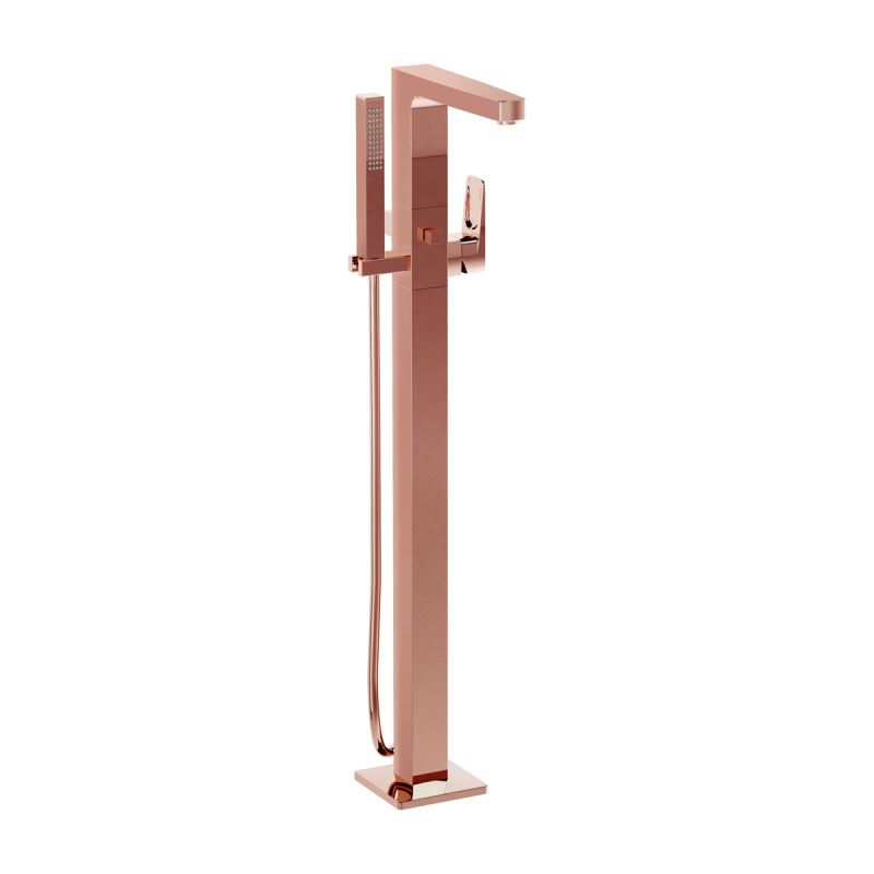 Root Square Bath Mixer Copper, Floor-standing bath mixer with hand shower, square