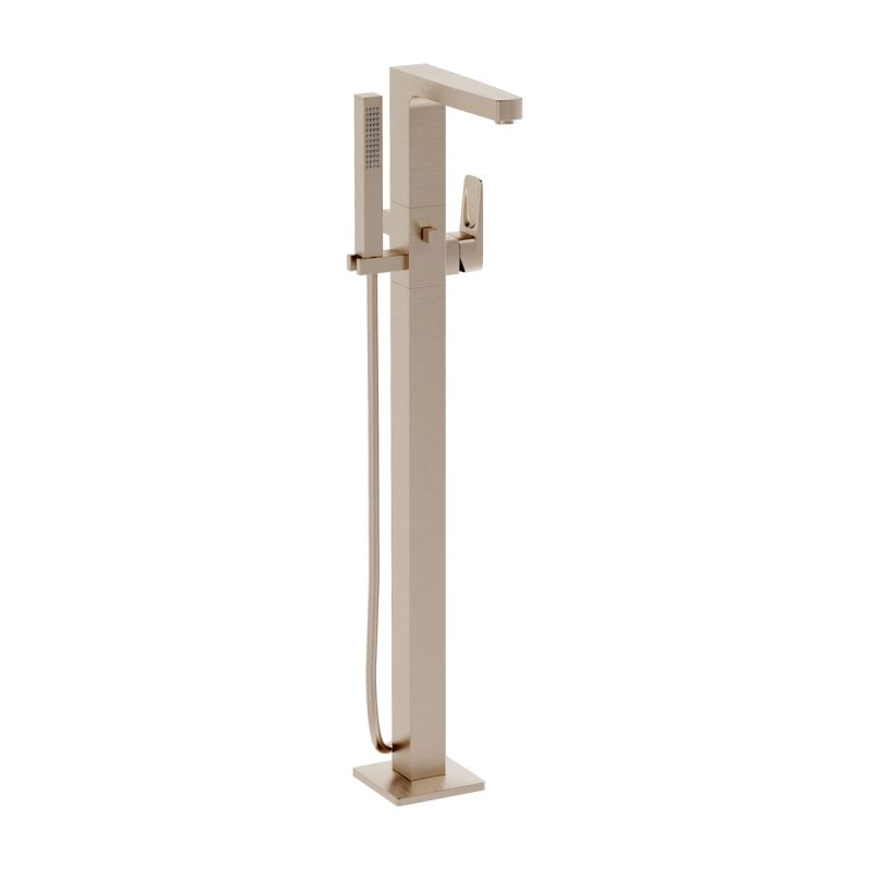 Root Square Bath Mixer Brushed Nickel, Floor-standing bath mixer with hand shower, square