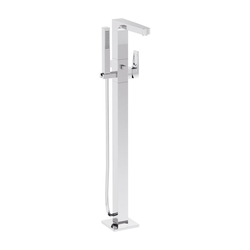 Root Square Bath Mixer Chrome, Floor-standing bath mixer with hand shower, square