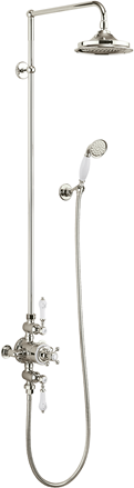 Avon Thermostatic Exposed Shower Valve Dual Outlet,Rigid Riser, Swivel Shower Arm, Handset & Holder with Hose with Rose-Nickel with White accent and 9" Rose