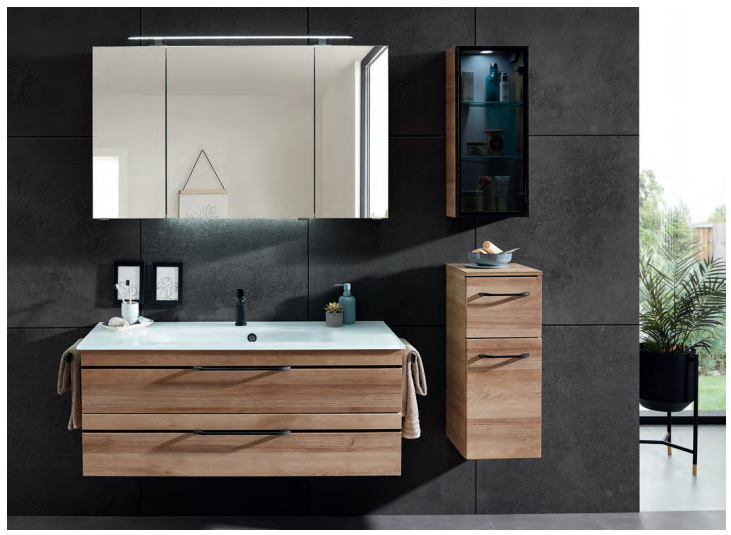 Balto Vanity Unit 1210mm, Mirror Cabinet & Side Cabinet - Riviera Oak