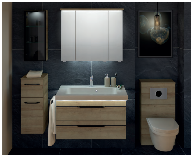Balto Vanity unit 925mm, mirror cabinet, Side Cabinet & WC unit - Riviera Oak