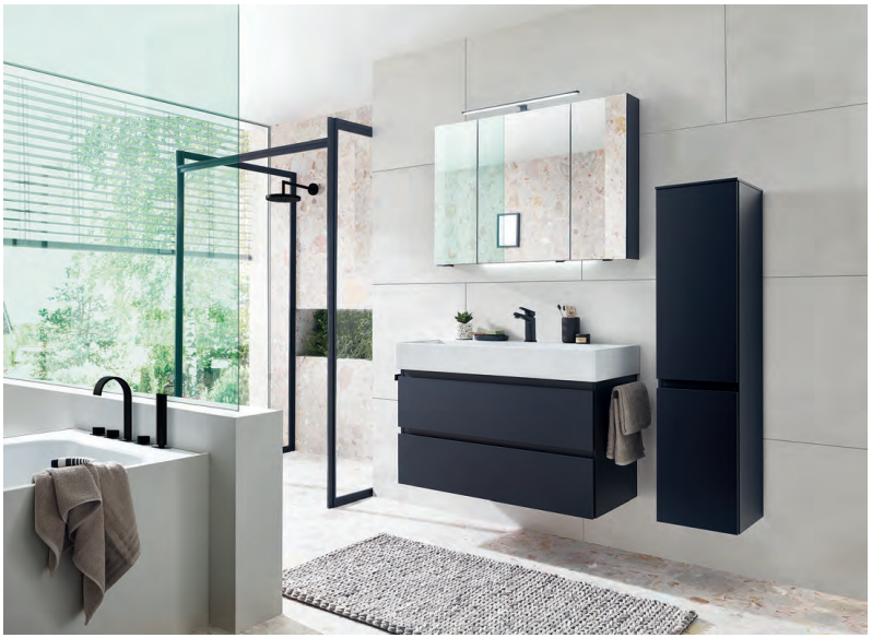 Pcon Select I Double Vanity Unit 1000mm, Side units & Mirror Cabinet - Black matt
