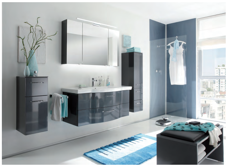 Series 6005 Vanity Unit 1350mm, Side Unit & Mirror Cabinet - Anthracite High Gloss