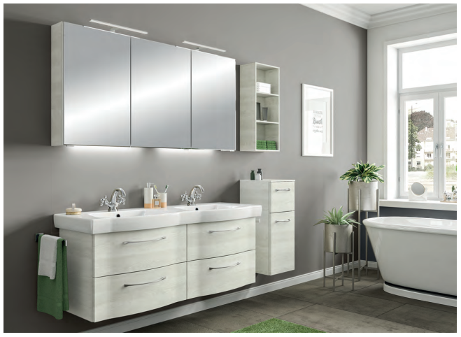 Series 6005 Double Vanity Unit 1350mm, Side Unit & Mirror Cabinet - Oak White