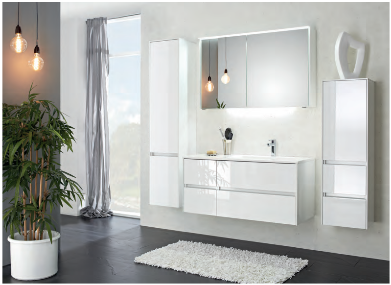 Series 6010 Vanity Unit 1200mm, Side units & Mirror Cabinet - White High Gloss