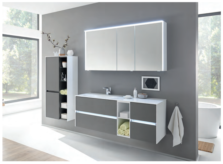 Series 6010 Vanity Unit 1330mm, Side units & Mirror Cabinet - Quartz Grey