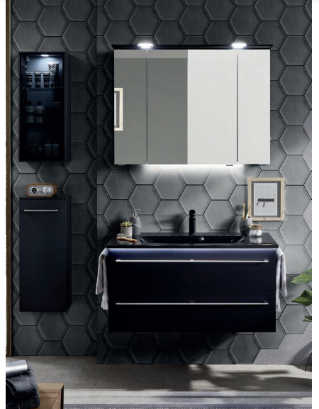 Series 6025 Vanity Unit 1050mm, Side unit & Mirror Cabinet - Black matt