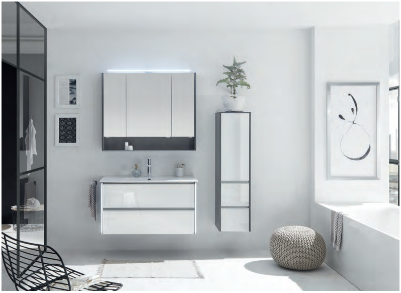 Series 6040 Vanity Unit 1050mm, Side unit & Mirror cabinet - Glass white