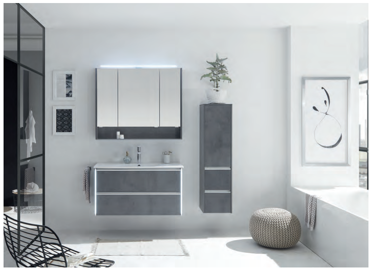 Series 6040 Vanity Unit 1050mm, Side unit & Mirror cabinet - Oxide Dark Grey
