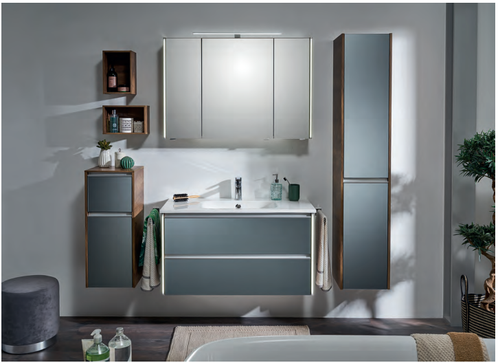Series 6040 Vanity Unit 1200mm, Side unit & Mirror cabinet - Steel grey
