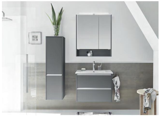 Series 6040 Vanity Unit 770mm, Side unit & Mirror cabinet - Quartz Grey