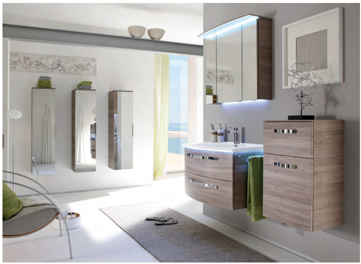 Series 7005 Vanity Unit 850mm, Side units & Mirror cabinet - Sanremo Oak