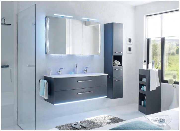 Series 7025 Vanity Unit 1250mm, Side units & Mirror Cabinet - Steel grey