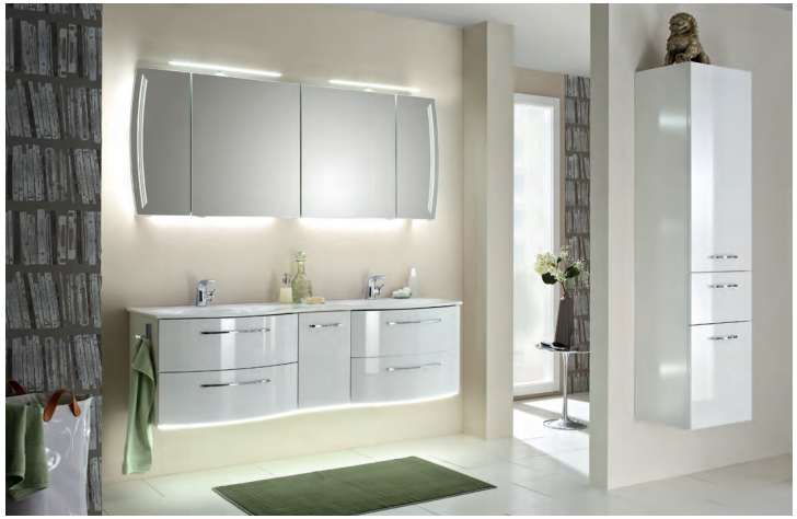 Series 7025 Double Vanity Unit 1730mm, Side units & Mirror Cabinet - White High Gloss