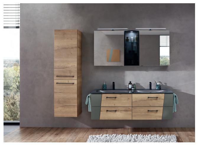 Series 7040 Double Vanity Unit 1520mm, Side units & Mirror Cabinet - Halifax oak