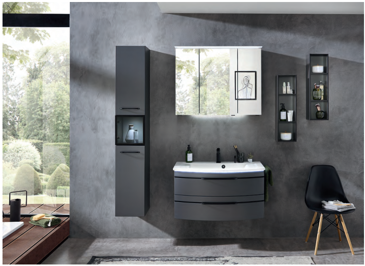 Series 7045 Vanity Unit 890mm, Side units & Mirror Cabinet - Steel Grey