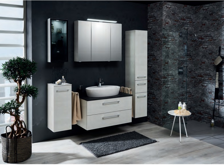 Series 9005 Vanity Unit 1000mm, Side units & Mirror cabinet - White oak