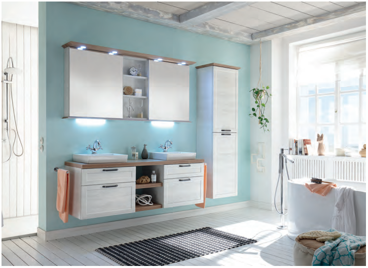 Series 9030 Vanity Unit 1750mm, Side units & Mirror cabinet - Oak White