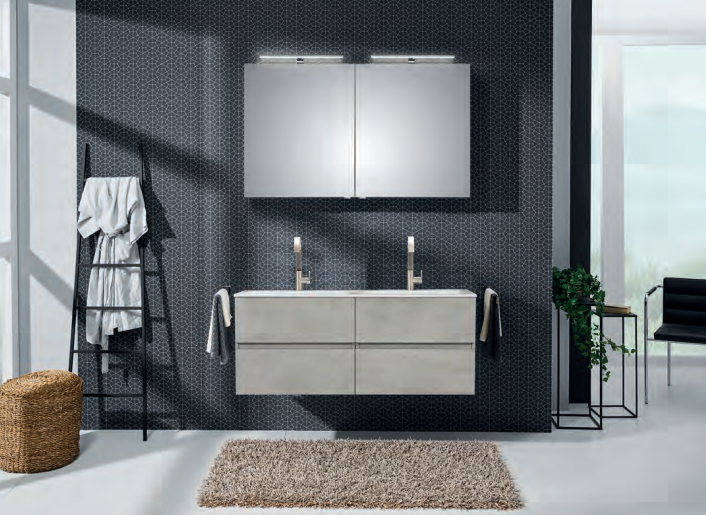 Series 7065 Double Vanity Unit 1210mm & Mirror Cabinet - Oxide light grey