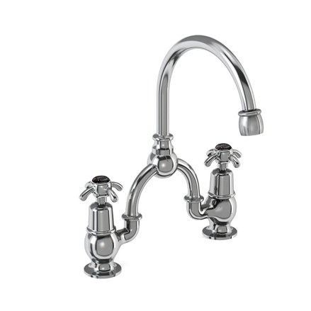 Anglesey 2 Tap Hole Arch Mixer with Curved Spout (200mm centres) AN27-Quarter turn with Black accent