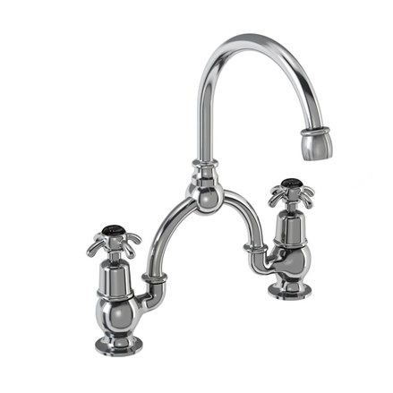 Anglesey 2 Tap Hole Arch Mixer with Curved Spout (230mm centres) AN28-Full turn with Black accent