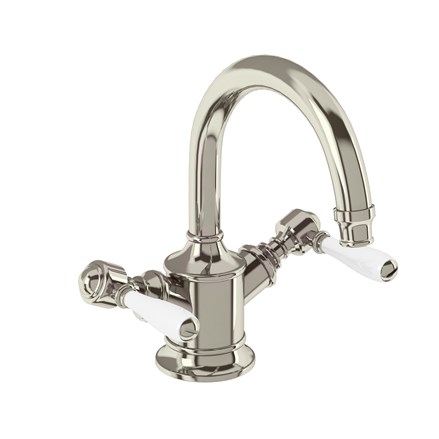 Arcade Dual Lever Basin Mixer without Pop-up Waste-Nickel with White lever 