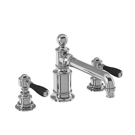 Arcade 3 Hole Basin Mixer Deck Mounted without Pop-up Waste-Chrome with Black lever