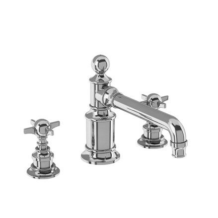 Arcade 3 Hole Basin Mixer Deck Mounted without Pop-up Waste-Chrome with Crosshead handle