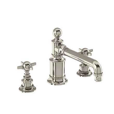 Arcade 3 Hole Basin Mixer Deck Mounted without Pop-up Waste-Nickel with Crosshead handle 