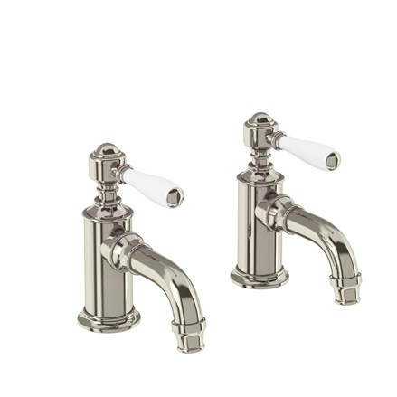 Arcade Cloakroom Basin Pillar Taps-Nickel with White lever