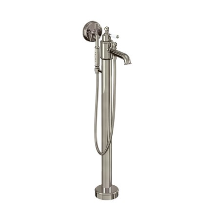 Arcade Single Lever Bath Shower Filler Floor Mounted inc. Floor Mounting Kit-Nickel with White lever 