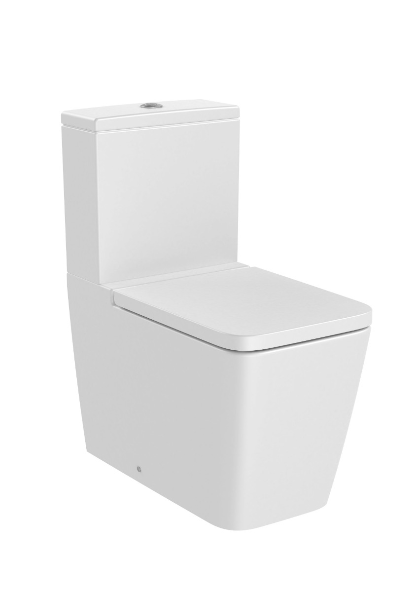 SQUARE - Back to wall vitreous china close-coupled Rimless WC with dual outlet MATT WHITE