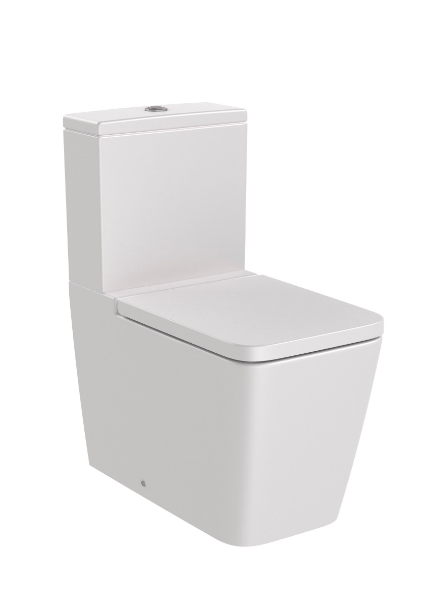 SQUARE - Back to wall vitreous china close-coupled Rimless WC with dual outlet PEARL
