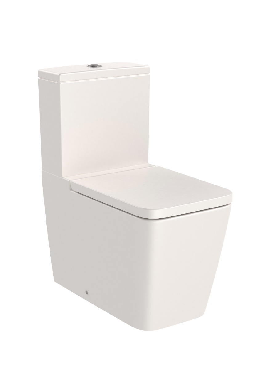 SQUARE - Back to wall vitreous china close-coupled Rimless WC with dual outlet BEIGE