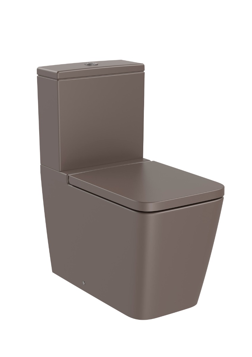 SQUARE - Back to wall vitreous china close-coupled Rimless WC with dual outlet COFFEE