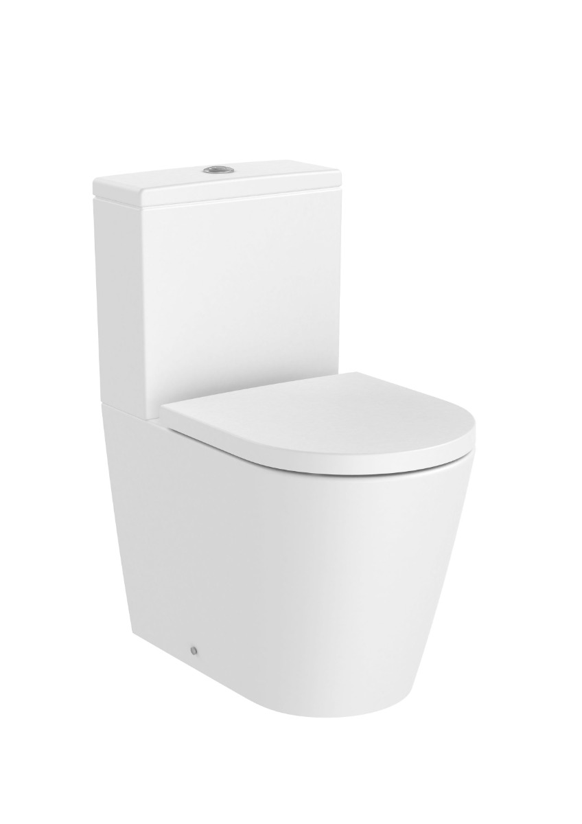 ROUND - Back to wall vitreous china close-coupled Rimless WC with dual outlet MATT WHITE