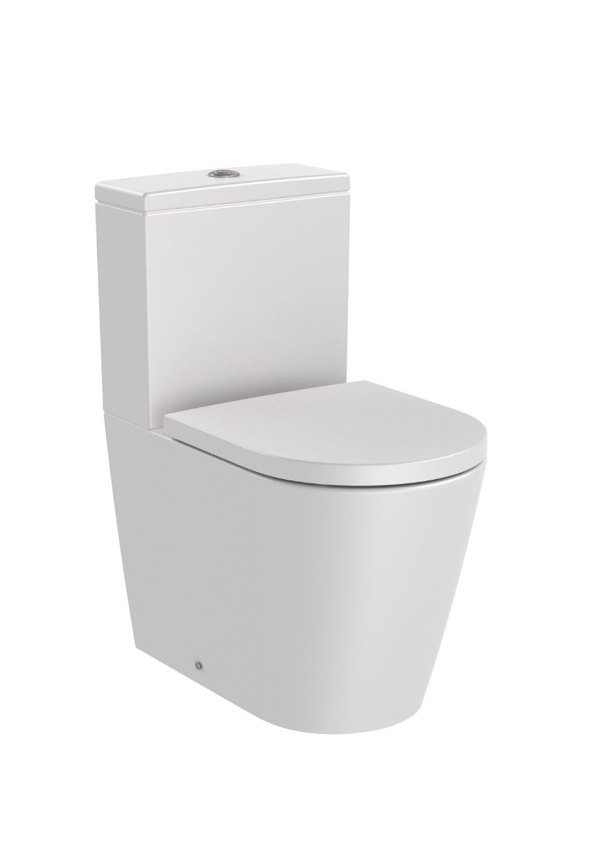 ROUND - Back to wall vitreous china close-coupled Rimless WC with dual outlet PEARL