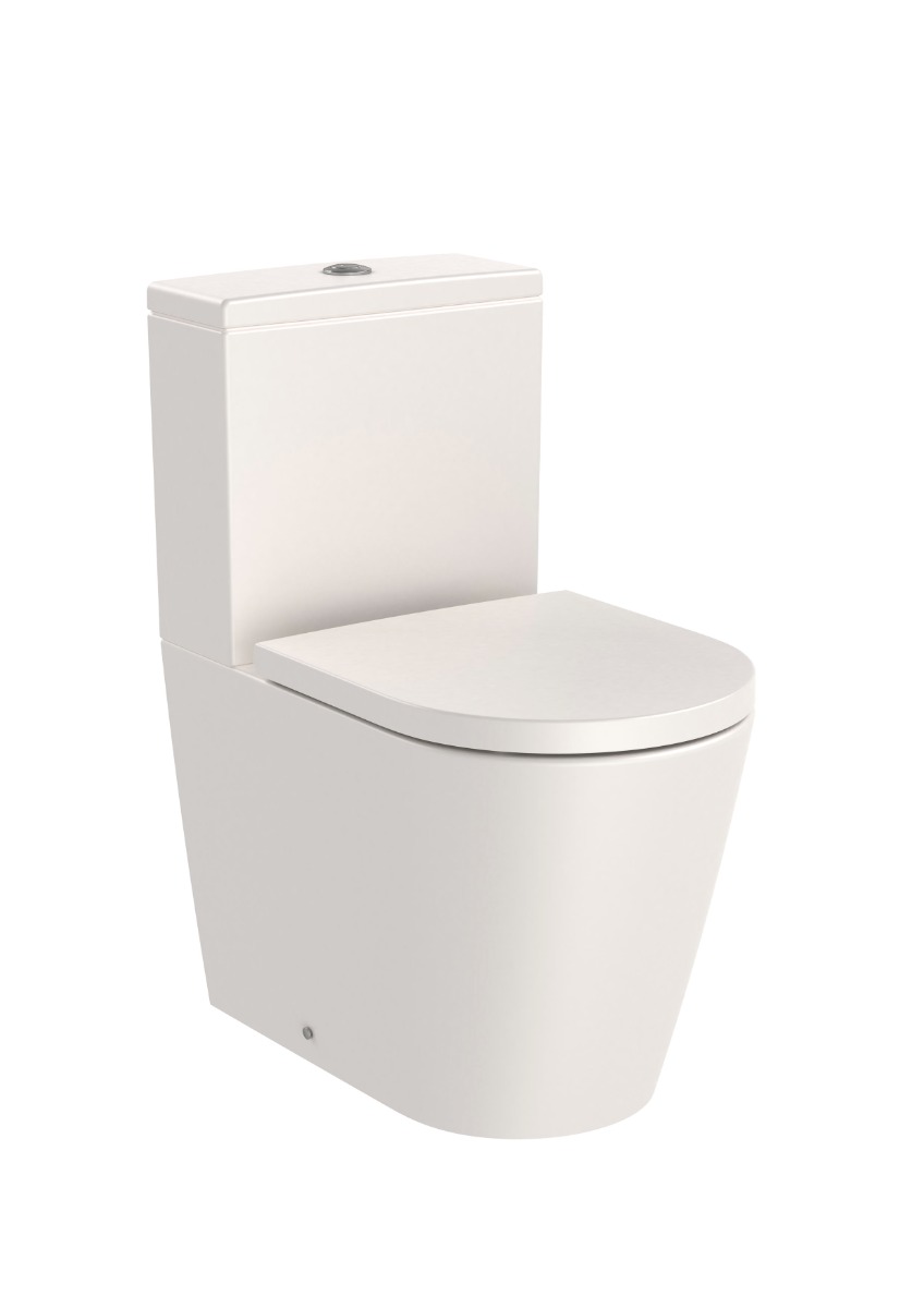 ROUND - Back to wall vitreous china close-coupled Rimless WC with dual outlet BEIGE