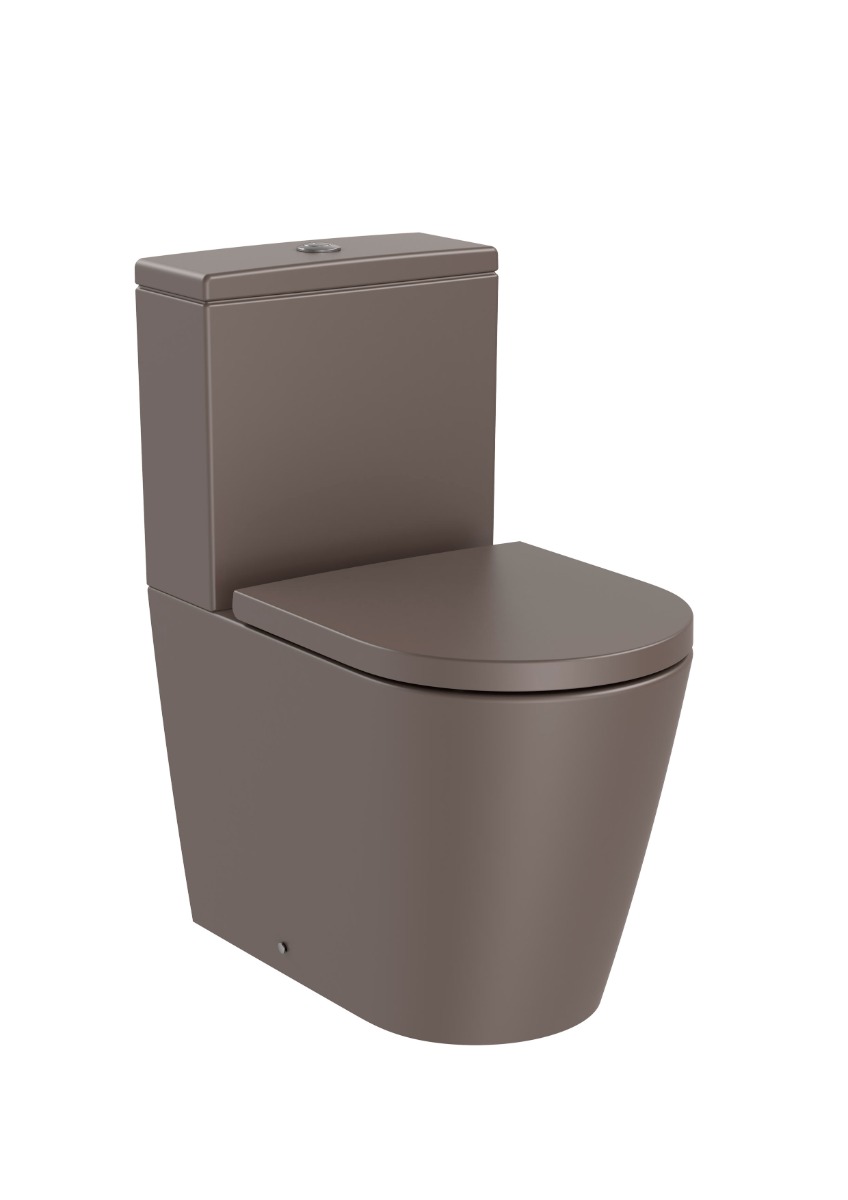 ROUND - Back to wall vitreous china close-coupled Rimless WC with dual outlet COFFEE