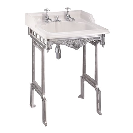 Classic 65cm Basin with Invisible Overflow & Brushed Aluminium Basin Stand - Distressed 2TH
