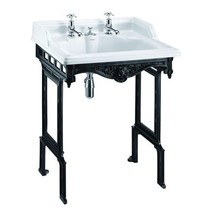 Classic 65cm Basin with Invisible Overflow & Black Aluminium Basin Stand 2TH