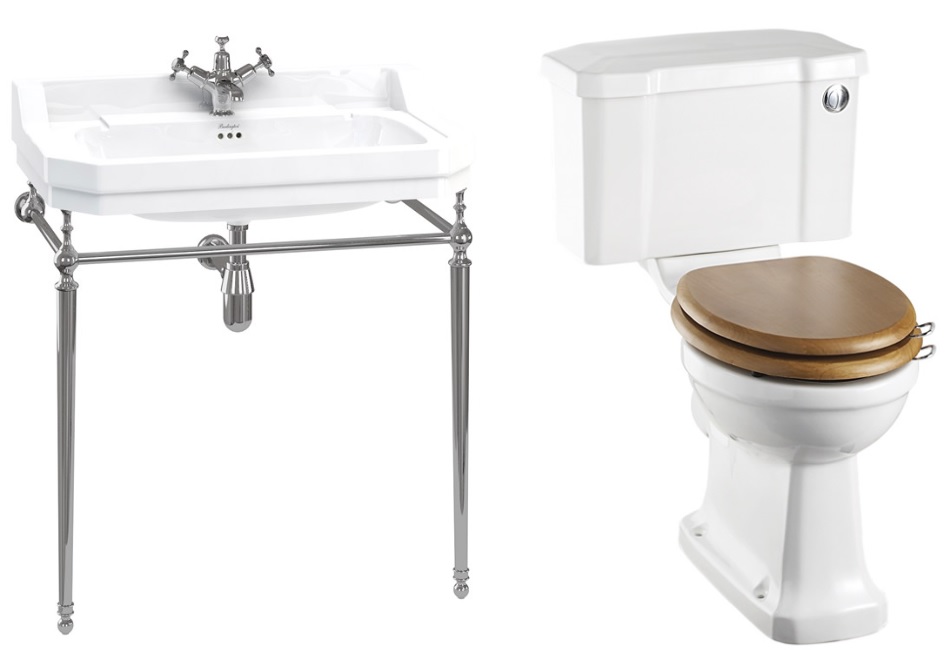 Basin Chrome Washstand & Closed Coupled Toilet with Cistern